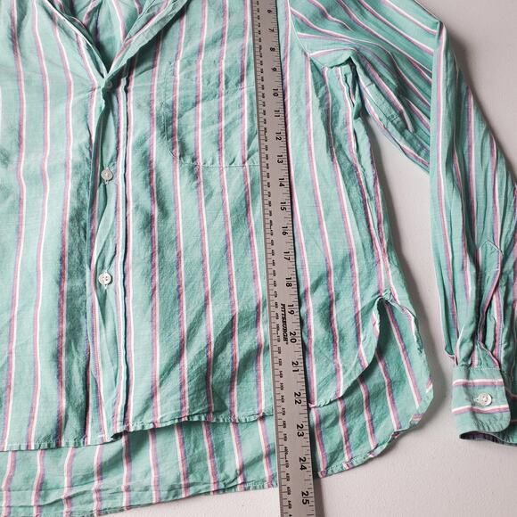 Frank & Eileen Shirt Womens Small Green Stripe Silvio Button Front Cotton - Picture 6 of 11